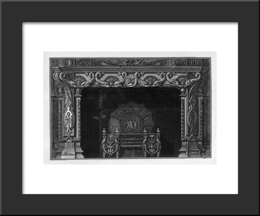 Fireplace: Four Pairs In The Frieze Of Dolphins Addressed; A Rich Interior Wing 20x24 Black Modern Wood Framed Art Print Poster by Piranesi, Giovanni Battista