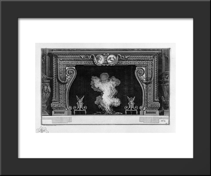 Fireplace: Frieze On A Medal With His Imperial Backhand; Inside Wing With Two Winged Victories 20x24 Black Modern Wood Framed Art Print Poster by Piranesi, Giovanni Battista