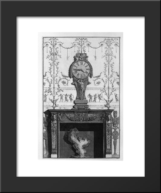 Fireplace: In A Garland Frieze Between Two Eagles Above The Plane Of A Clock 20x24 Black Modern Wood Framed Art Print Poster by Piranesi, Giovanni Battista