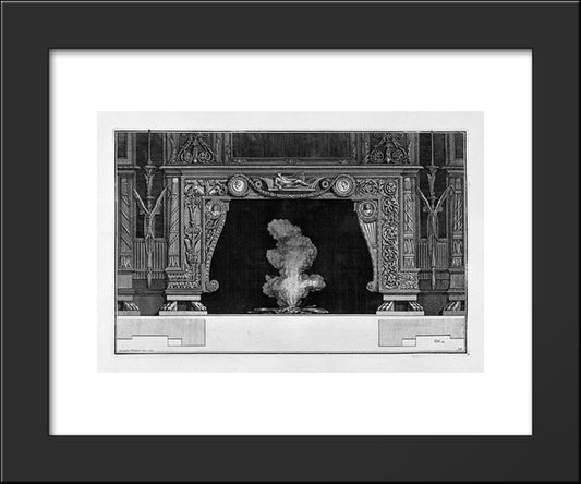 Fireplace: Two Medals In The Frieze Of Garlanded A Figure Lying On A Bed 20x24 Black Modern Wood Framed Art Print Poster by Piranesi, Giovanni Battista