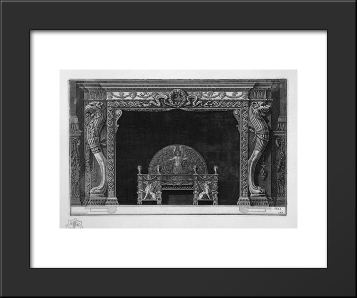 Fireplace: Two Sides Of The Well-Head Lion Paws Of A Lion In A Rich Wing 20x24 Black Modern Wood Framed Art Print Poster by Piranesi, Giovanni Battista