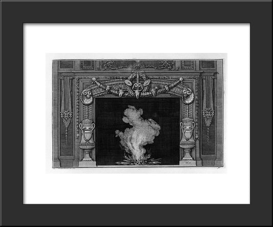 Fireplace: Two Vases On The Sides With Snakes 20x24 Black Modern Wood Framed Art Print Poster by Piranesi, Giovanni Battista