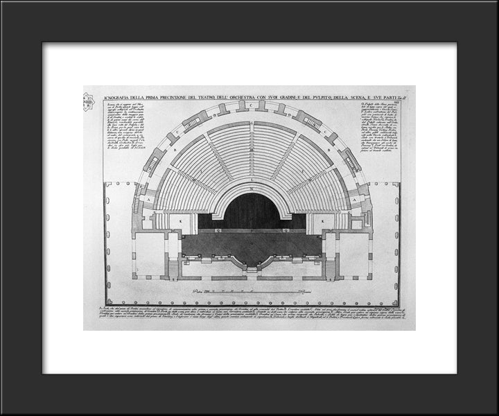 Ground Plan Of The First Precinzione The Theater, The `Orchestra With Its Steps, And The Pulpit Of The Scene, And Its Parts 20x24 Black Modern Wood Framed Art Print Poster by Piranesi, Giovanni Battista