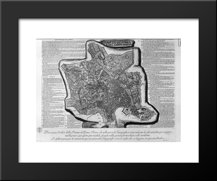 Map Of Rome And The Campus Martius With The Relevant Index And Dedication To Clement Xiii In Three Sheets, And Title Listed 20x24 Black Modern Wood Framed Art Print Poster by Piranesi, Giovanni Battista