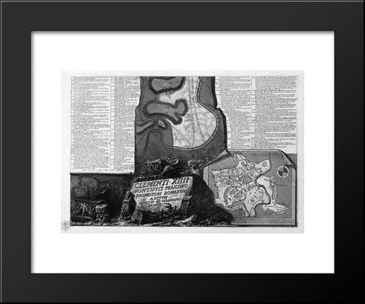 Map Of Rome And The Campus Martius With The Relevant Index And Dedication To Clement Xiii In Three Sheets, And Title Listed 20x24 Black Modern Wood Framed Art Print Poster by Piranesi, Giovanni Battista