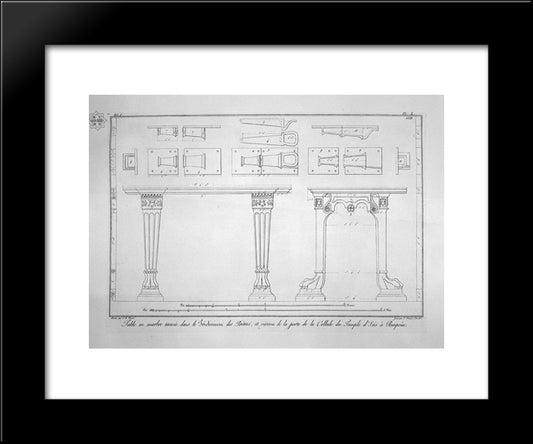 Marble Table Found In The Triclinium Of The Priests, And Bolt The Door Of The Cell Of The Temple Of Isis (Inc. In Outline) 20x24 Black Modern Wood Framed Art Print Poster by Piranesi, Giovanni Battista