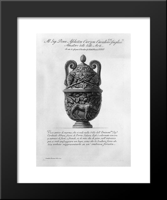 Antique Vase Of Marble With Intertwining Vines And Pine And The Figure Of A Wolf 20x24 Black Modern Wood Framed Art Print Poster by Piranesi, Giovanni Battista