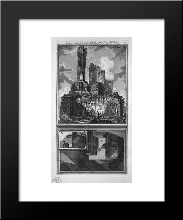 Perspective Of One Of The Sides, And Construction Details Of The Five Branches Of The Orifice Of The Aqueduct 20x24 Black Modern Wood Framed Art Print Poster by Piranesi, Giovanni Battista