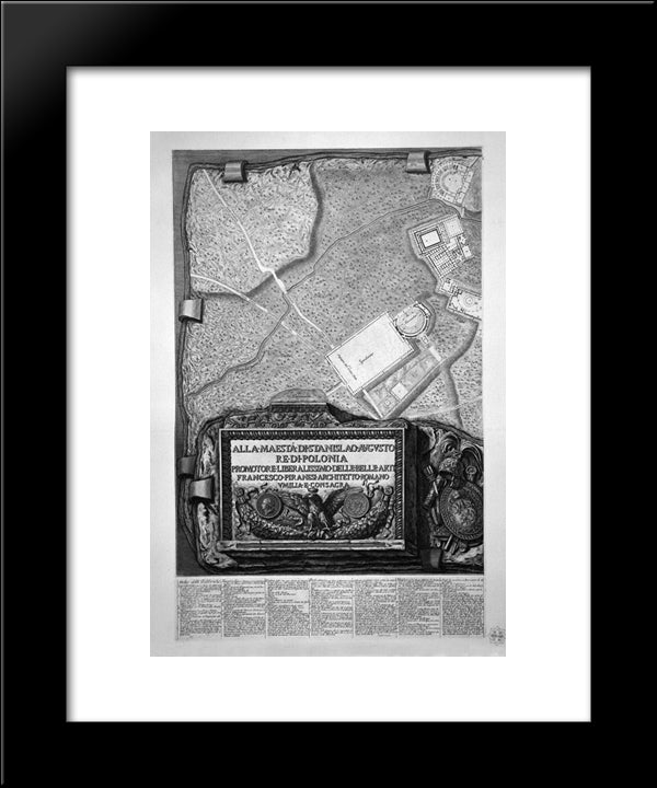 Plan Of The Existing Factories In The Villa Adriana, With A Dedication To St. M Stanislaus Augustus, King Of Poland 20x24 Black Modern Wood Framed Art Print Poster by Piranesi, Giovanni Battista