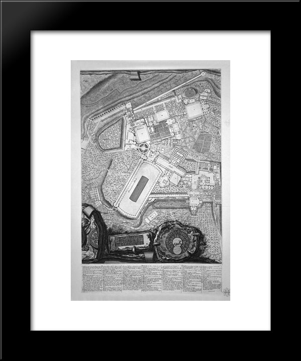 Plan Of The Existing Factories In The Villa Adriana, With A Dedication To St. M Stanislaus Augustus, King Of Poland 20x24 Black Modern Wood Framed Art Print Poster by Piranesi, Giovanni Battista