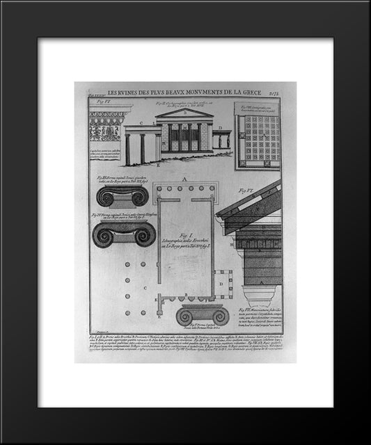 Plan, Elevation And Details Of Doric Temples In Greece (From Le Roy) 20x24 Black Modern Wood Framed Art Print Poster by Piranesi, Giovanni Battista