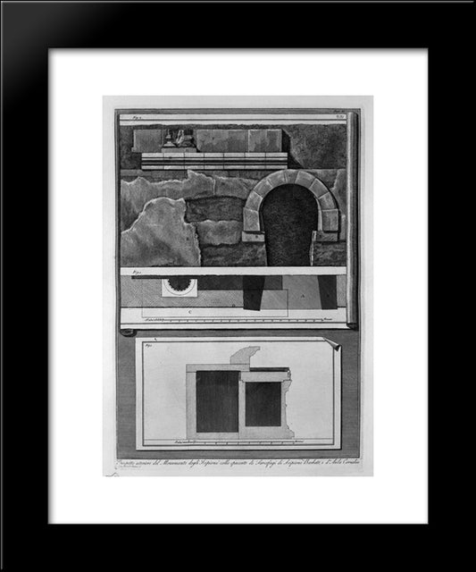 Prospectus Outside The Monument Of The Neck Cross-Section Of The Scipios` Sarcophagus Of Scipio Barbato And Of Cornelia Hall 20x24 Black Modern Wood Framed Art Print Poster by Piranesi, Giovanni Battista