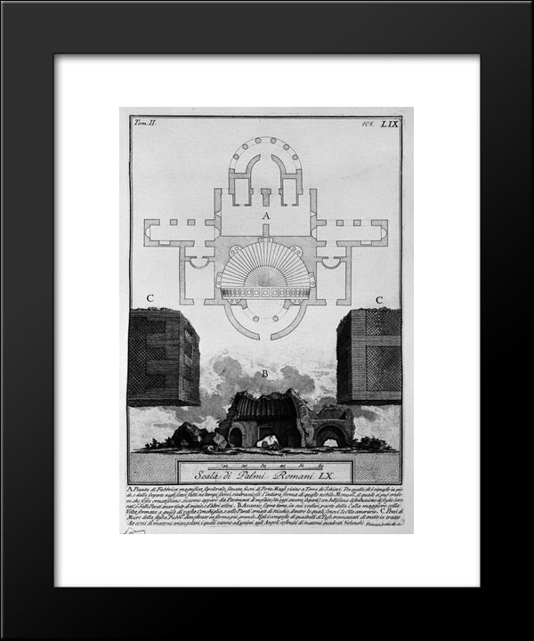 The Roman Antiquities, T. 2, Plate Lix. Plan And Elevation Of Factory Magnificent Tomb Outside Porta Maggiore Located Near Torre De `Schiavi 20x24 Black Modern Wood Framed Art Print Poster by Piranesi, Giovanni Battista