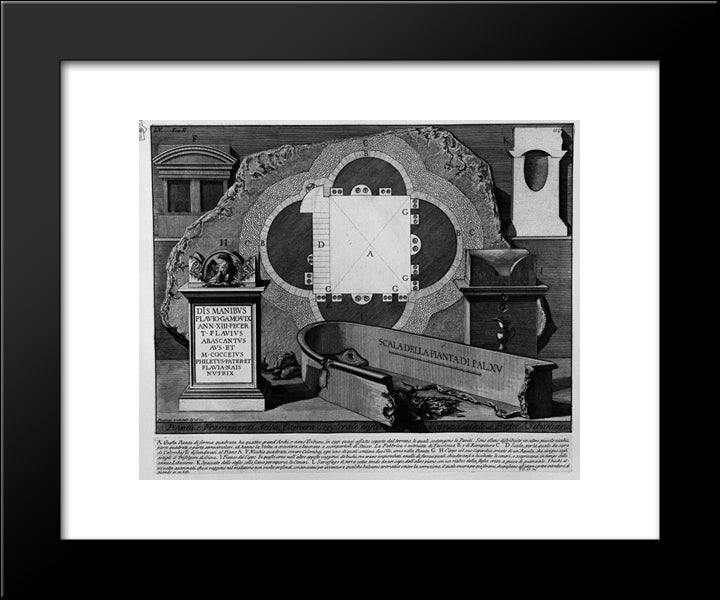 The Roman Antiquities, T. 2, Plate Lv. Plan And The Existing Fragments Of The Burial Chamber In The Vineyard Gate S. Casali Sebastiano 20x24 Black Modern Wood Framed Art Print Poster by Piranesi, Giovanni Battista