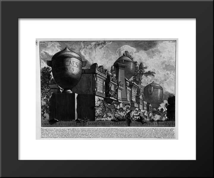 The Roman Antiquities, T. 2, Plate Lvii. Urns, Memorials And Vases Of Marble Ashtray In The Villa Corsini Outside Porta S. Pancrazio 20x24 Black Modern Wood Framed Art Print Poster by Piranesi, Giovanni Battista