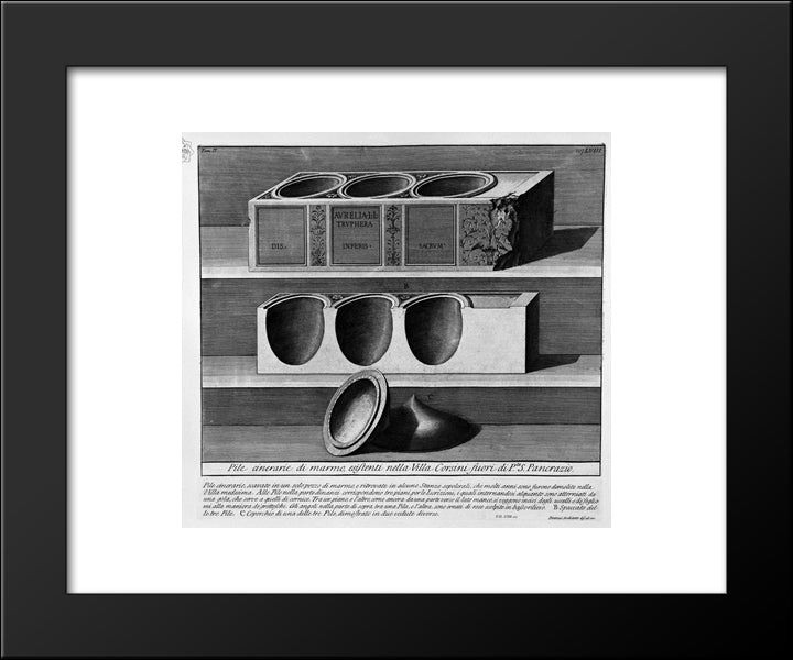 The Roman Antiquities, T. 2, Plate Lviii. Pile Of Marble Urns, Existing In The Villa Corsini Outside Porta S. Pancrazio 20x24 Black Modern Wood Framed Art Print Poster by Piranesi, Giovanni Battista