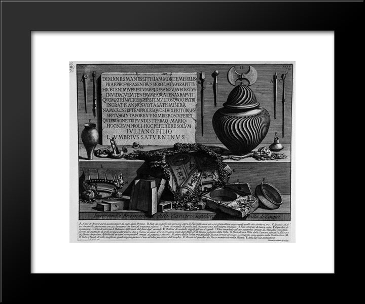 The Roman Antiquities, T. 2, Plate Xlix. Inscriptions And Fragments Of The Burial Chambers Of The Villa De `Five 20x24 Black Modern Wood Framed Art Print Poster by Piranesi, Giovanni Battista