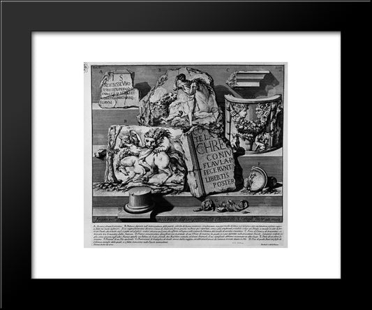 The Roman Antiquities, T. 2, Plate Xlvi. Fragments Of The Burial Chamber Opposite The Church Of St. Sebastian Outside The Walls (Figures Carved From Barbault) 20x24 Black Modern Wood Framed Art Print Poster by Piranesi, Giovanni Battista