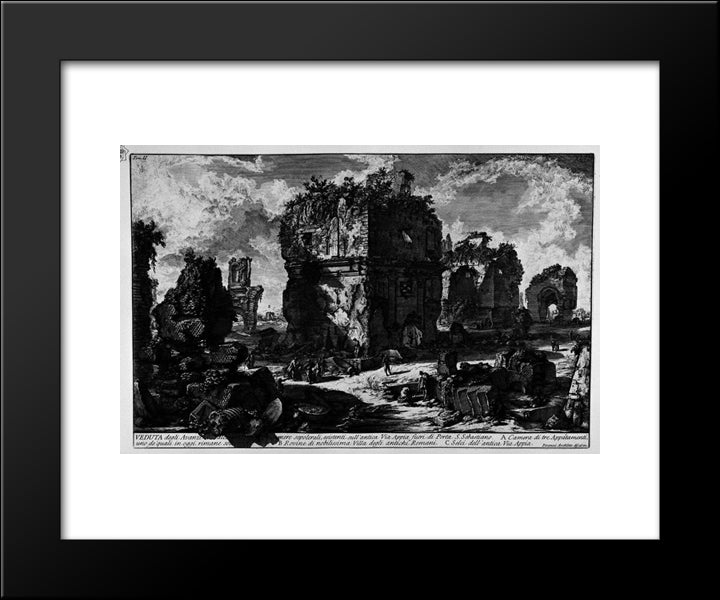 The Roman Antiquities, T. 2, Plate Xlvii. View The Remains Of Some Existing Burial Chambers On The Ancient Via Appia Outside The Porta S. Sebastiano 20x24 Black Modern Wood Framed Art Print Poster by Piranesi, Giovanni Battista