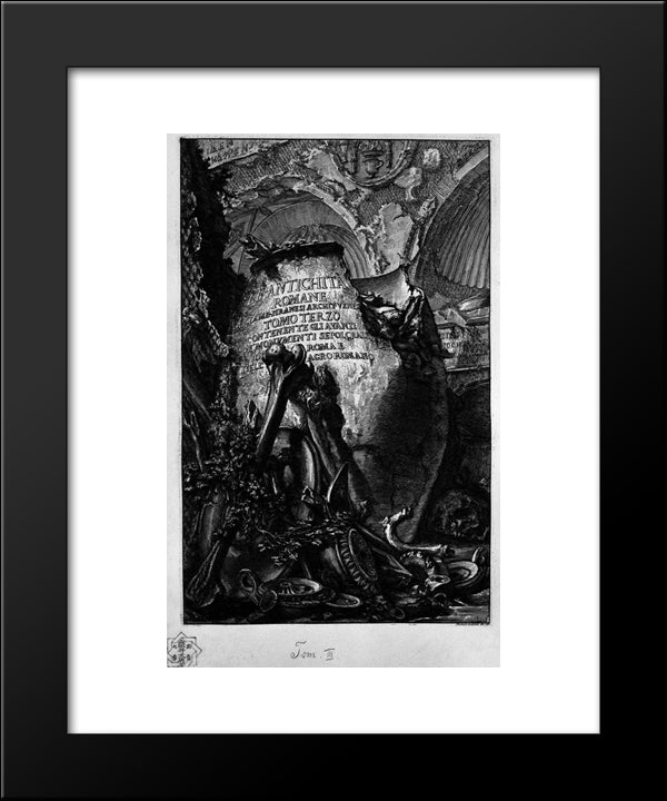 The Roman Antiquities, T. 3, Plate I. Cover Page. Over A Large Cinerary Urn Broken Bones And Between The Lamps, And Recorded The Title 20x24 Black Modern Wood Framed Art Print Poster by Piranesi, Giovanni Battista