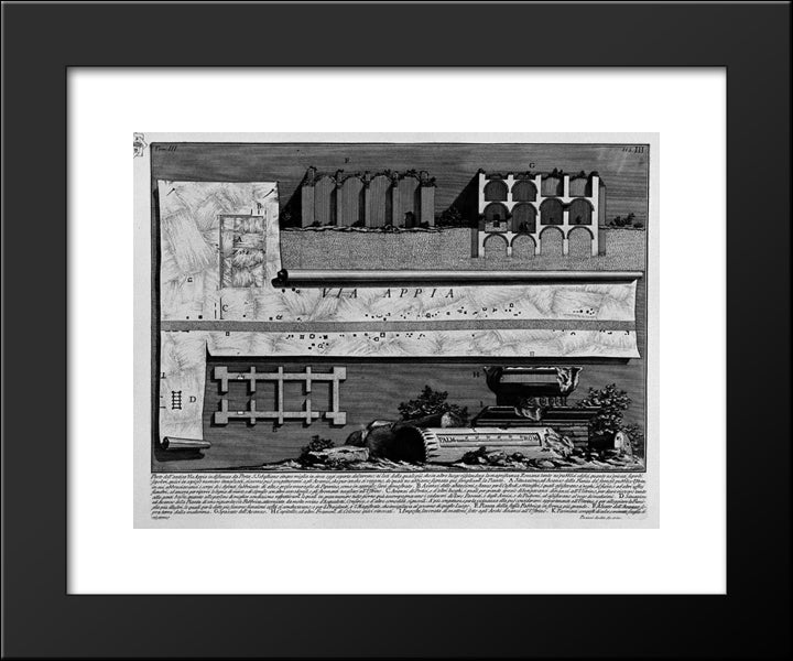 The Roman Antiquities, T. 3, Plate Iii. Part Of The Ancient Appian Way About Five Miles From The Porta S. Sebastiano 20x24 Black Modern Wood Framed Art Print Poster by Piranesi, Giovanni Battista