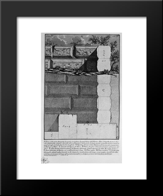 The Roman Antiquities, T. 3, Plate Iv. Part Of The Great Wall, Which Surrounded The Large Area Of `Ustrine 20x24 Black Modern Wood Framed Art Print Poster by Piranesi, Giovanni Battista