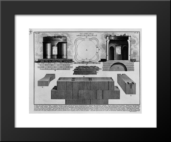 The Roman Antiquities, T. 3, Plate Ix. Plan Of The Tomb Outside Porta S. Sebastian On The Ancient Appian Way In The Vineyard Of The Buonamici From Capo Di Bove 20x24 Black Modern Wood Framed Art Print Poster by Piranesi, Giovanni Battista