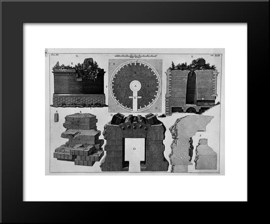 The Roman Antiquities, T. 3, Plate L. Plan And Construction Details Of The Mausoleum Of Cecilia Metella 20x24 Black Modern Wood Framed Art Print Poster by Piranesi, Giovanni Battista