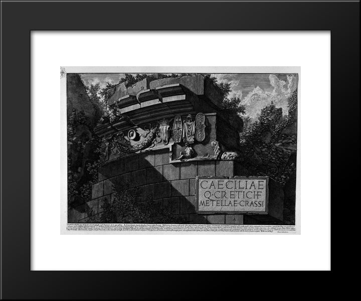 The Roman Antiquities, T. 3, Plate Li. Part Of The Facade Of The Tomb Of Cecilia Metella Take Ornaments That Exist Today 20x24 Black Modern Wood Framed Art Print Poster by Piranesi, Giovanni Battista