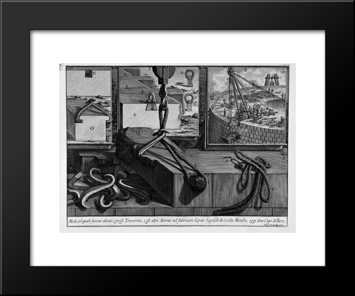 The Roman Antiquities, T. 3, Plate Liv. Way In Which They Were Raised Big Travertine, Marble And Other Produce In The Large Tomb Of Cecilia Metella 20x24 Black Modern Wood Framed Art Print Poster by Piranesi, Giovanni Battista