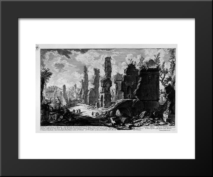 The Roman Antiquities, T. 3, Plate Viii. View The Remains Of `Mausoleums And Tombs Scattered Factories On The Appian Way 20x24 Black Modern Wood Framed Art Print Poster by Piranesi, Giovanni Battista