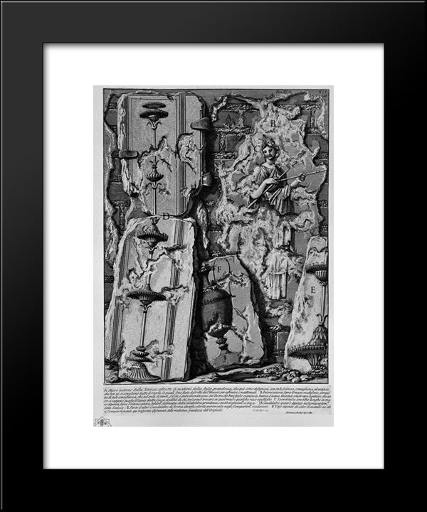 The Roman Antiquities, T. 3, Plate Xlvi. Inner Wall Of The Pyramid Of Caius Cestius`S Room 20x24 Black Modern Wood Framed Art Print Poster by Piranesi, Giovanni Battista