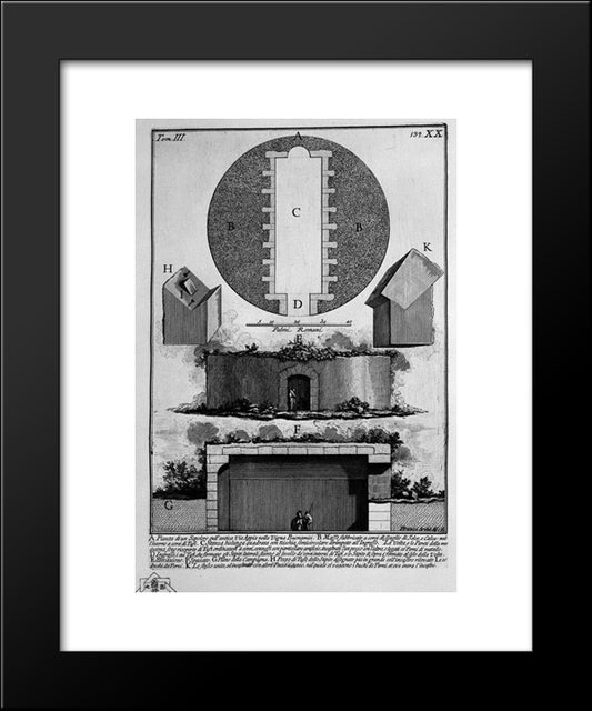 The Roman Antiquities, T. 3, Plate Xx. Plan, Elevation And Cross Section Of A Tomb On The Ancient Appian Way In The Vineyard Buonamici 20x24 Black Modern Wood Framed Art Print Poster by Piranesi, Giovanni Battista