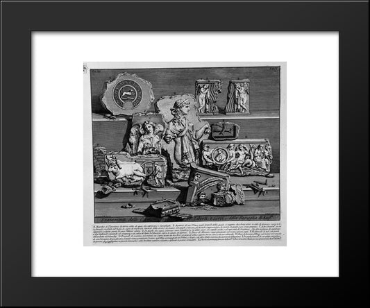 The Roman Antiquities, T. 3, Plate Xxix. Fragments Of Sculptures And Various Objects Found In Burial Chambers Above 20x24 Black Modern Wood Framed Art Print Poster by Piranesi, Giovanni Battista