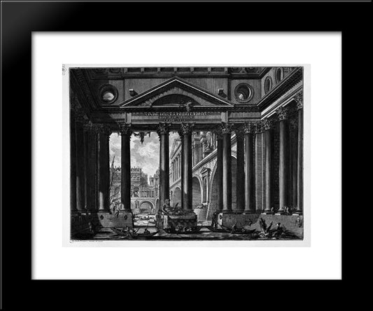 The Roman Antiquities, T. 4, Plate Ii. According To The Title. On The Bank Of A River A Great Colonnade 20x24 Black Modern Wood Framed Art Print Poster by Piranesi, Giovanni Battista