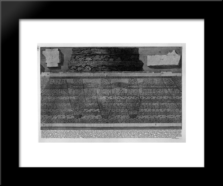 The Roman Antiquities, T. 4, Plate Vi. Construction Details Of The Mausoleum Of Hadrian And D`Elio Bridge St. Angelo And Their Foundations 20x24 Black Modern Wood Framed Art Print Poster by Piranesi, Giovanni Battista