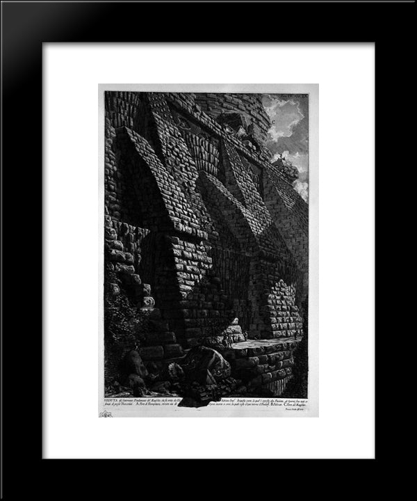 The Roman Antiquities, T. 4, Plate X. Cutaway Of The Spurs That Serve As Buttresses To The Great Foundation Of The Mausoleum Of Adrian `Helium 20x24 Black Modern Wood Framed Art Print Poster by Piranesi, Giovanni Battista