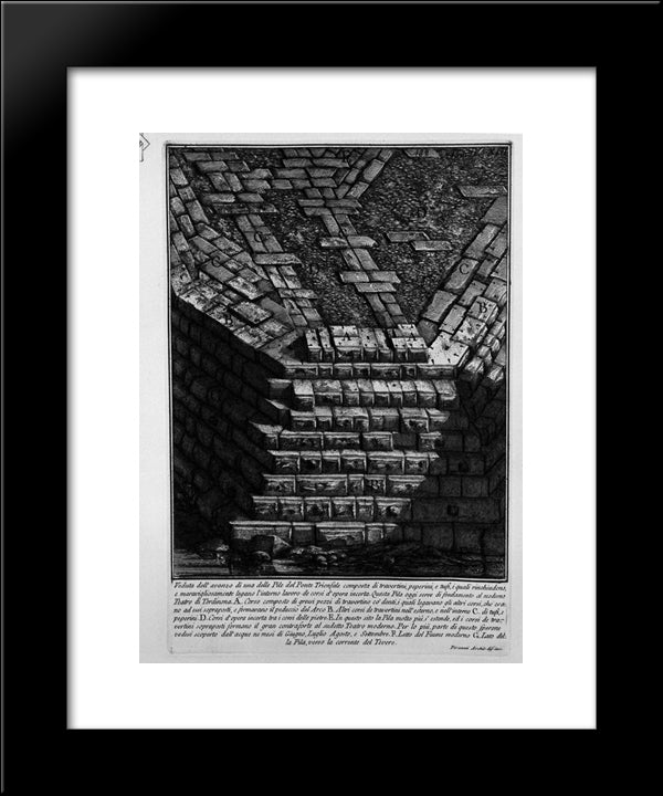 The Roman Antiquities, T. 4, Plate Xiv. View Of Bridge St. Angel, From The Castle Towards The Road Of Banks 20x24 Black Modern Wood Framed Art Print Poster by Piranesi, Giovanni Battista