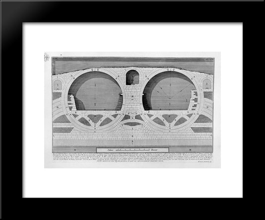 The Roman Antiquities, T. 4, Plate Xix. Plan, Elevation And Details Of Construction Of The Bridge Of Four Heads 20x24 Black Modern Wood Framed Art Print Poster by Piranesi, Giovanni Battista