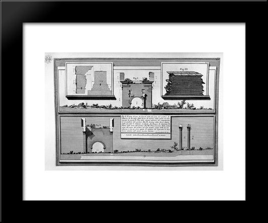 The Roman Antiquities, T. 4, Plate Xli. View Of One Of The Sides Of The Front Of The Portico D`Ottavia, Its Width And Construction Details 20x24 Black Modern Wood Framed Art Print Poster by Piranesi, Giovanni Battista