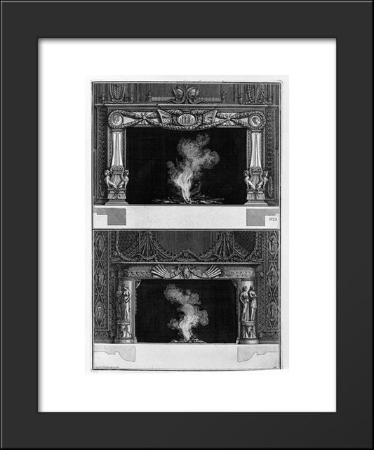 Two Fireplaces Superimposed With The Support Cameos And Sphinxes In The Frieze At The Foot Of The Sides 20x24 Black Modern Wood Framed Art Print Poster by Piranesi, Giovanni Battista