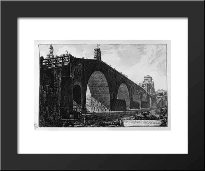 View Of The Mausoleum Of Hadrian Helium (Now Called Castle St. Angelo, On The Other Side Of The Facade Inside The Castle) 20x24 Black Modern Wood Framed Art Print Poster by Piranesi, Giovanni Battista