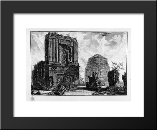 View Of The Tomb Of Piso Licinianus Of The Ancient Appian Way, Beyond The Waterworks Tower Half Way Albano 20x24 Black Modern Wood Framed Art Print Poster by Piranesi, Giovanni Battista