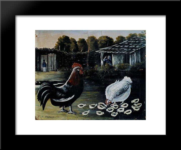 Hen With Her Chicks 20x24 Black Modern Wood Framed Art Print Poster by Pirosmani, Niko
