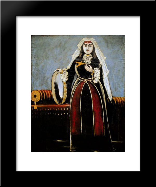 Georgian Woman With Tambourine 20x24 Black Modern Wood Framed Art Print Poster by Pirosmani, Niko