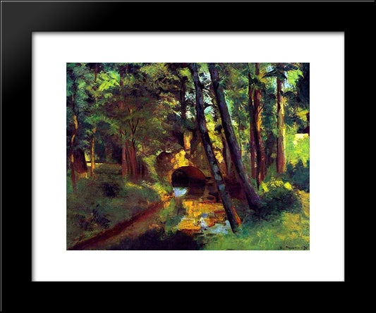 The Little Bridge, Pontoise 20x24 Black Modern Wood Framed Art Print Poster by Pissarro, Camille