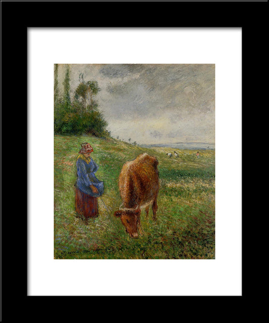 Cowherd, Pontoise 20x24 Black Modern Wood Framed Art Print Poster by Pissarro, Camille