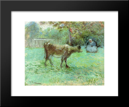 The Cowherd 20x24 Black Modern Wood Framed Art Print Poster by Pissarro, Camille