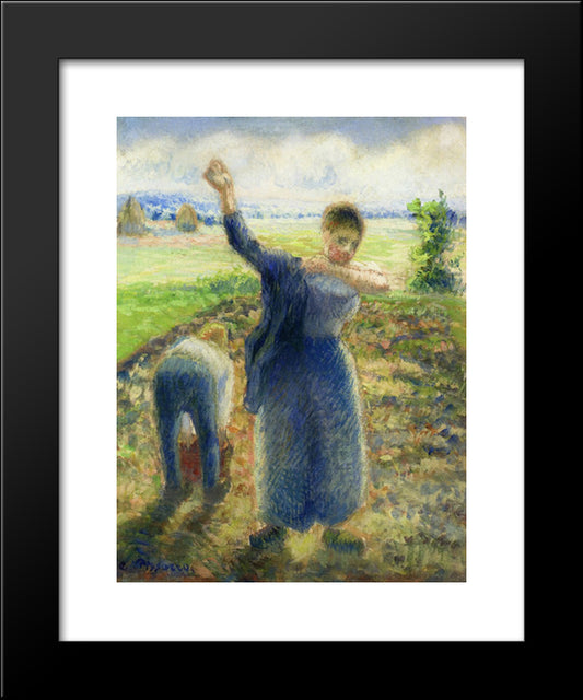 Workers In The Fields 20x24 Black Modern Wood Framed Art Print Poster by Pissarro, Camille