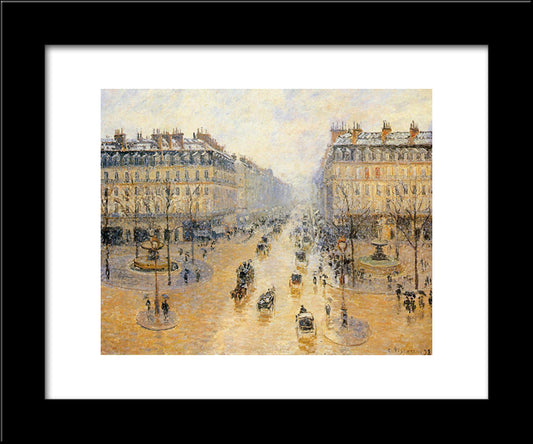 Avenue De L'Opera, Snow Effect 20x24 Black Modern Wood Framed Art Print Poster by Pissarro, Camille